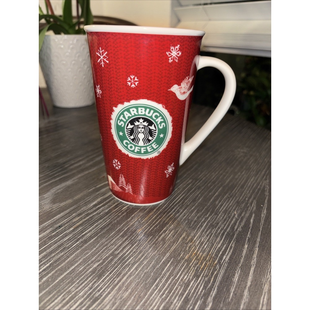 Starbucks Red Tall Holiday Christmas 2008 Deer Logo 16oz. Coffee Tea Mug Cup